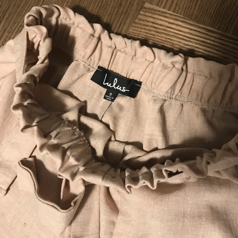 Lulus Wide Leg Tan Tie Pants